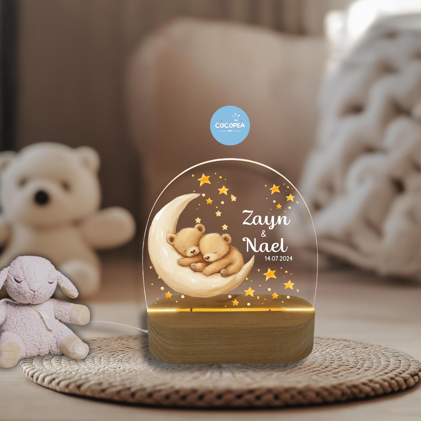 Nachtlicht Zwillinge Edition: Cozy bears on the moon