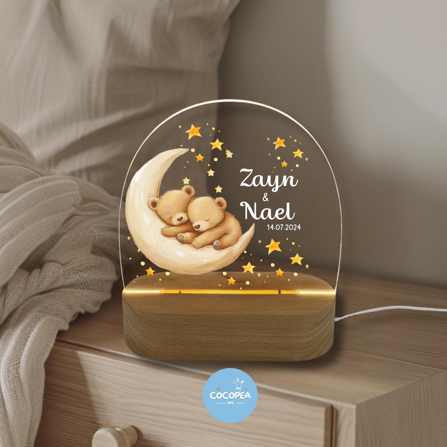 Nachtlicht Zwillinge Edition: Cozy bears on the moon