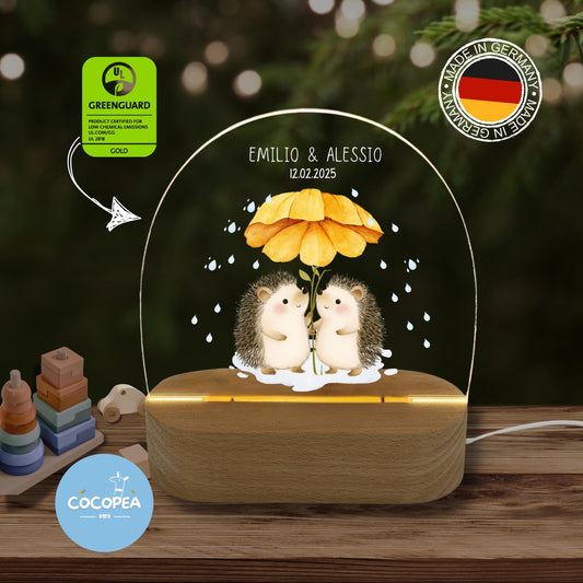 Nachtlicht Zwillinge Edition: Igel im Regentanz