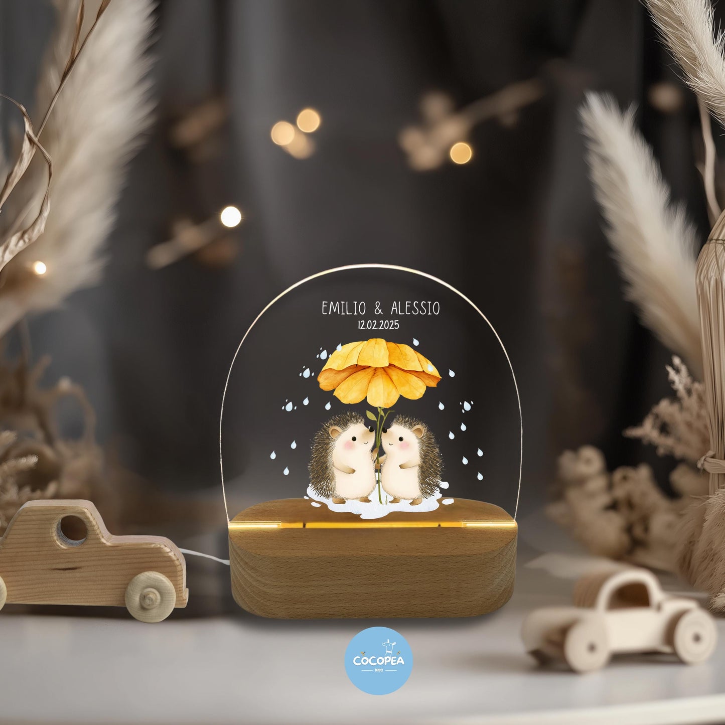 Nachtlicht Zwillinge Edition: Igel im Regentanz