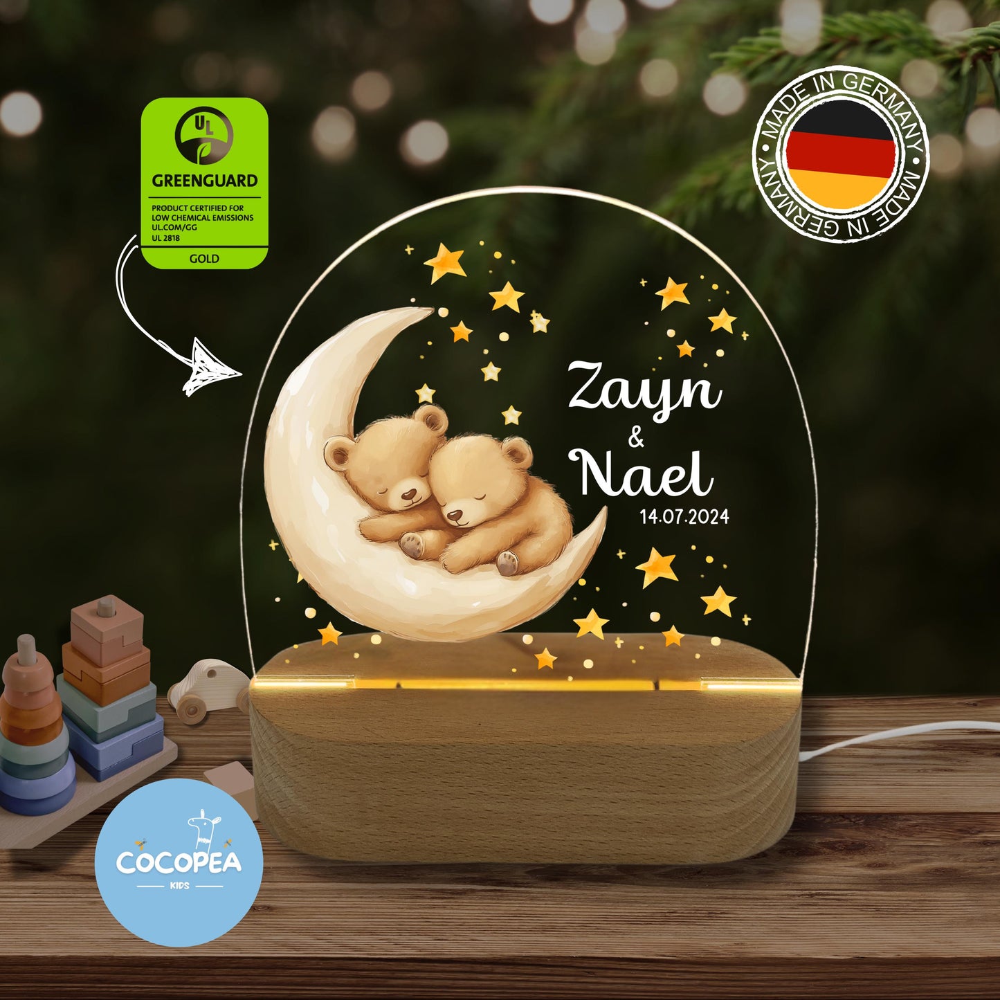 Nachtlicht Zwillinge Edition: Cozy bears on the moon