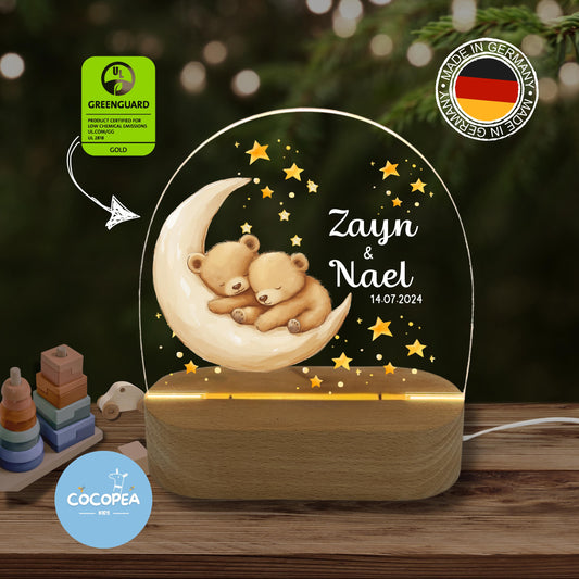 Nachtlicht Zwillinge Edition: Cozy bears on the moon