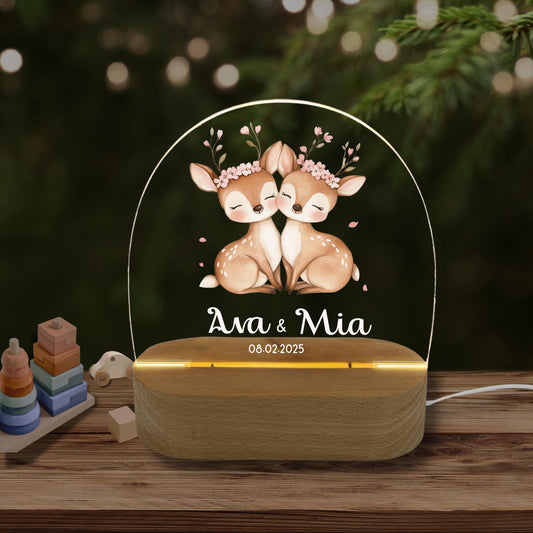 Nachtlicht Zwillinge Edition: Rehe im Blütenzauber