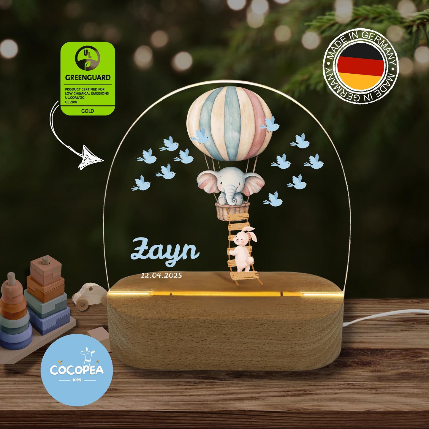 Nachtlicht Elefant Heißluftballon