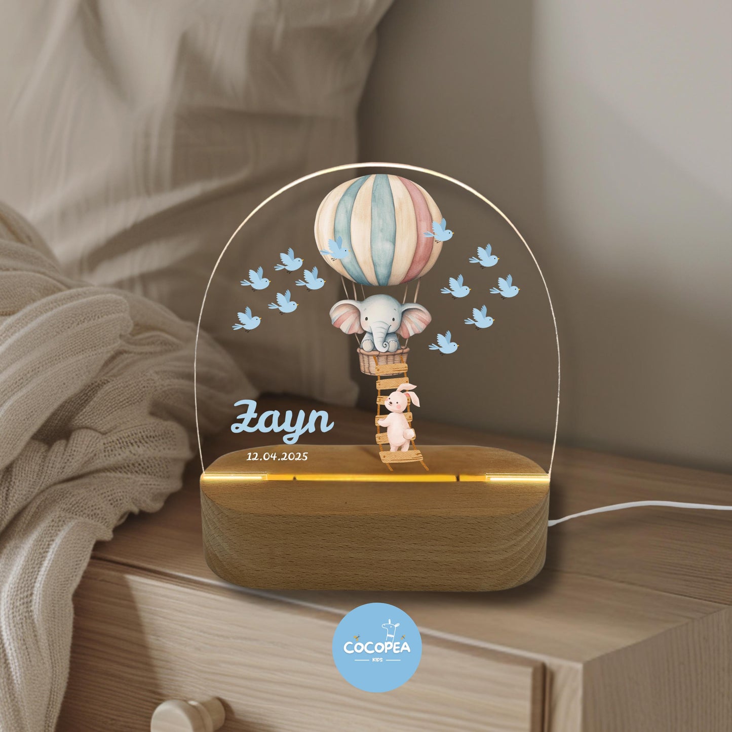 Nachtlicht Elefant Heißluftballon