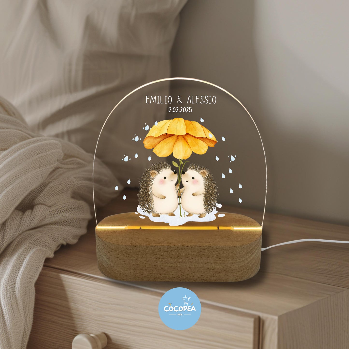 Nachtlicht Zwillinge Edition: Igel im Regentanz