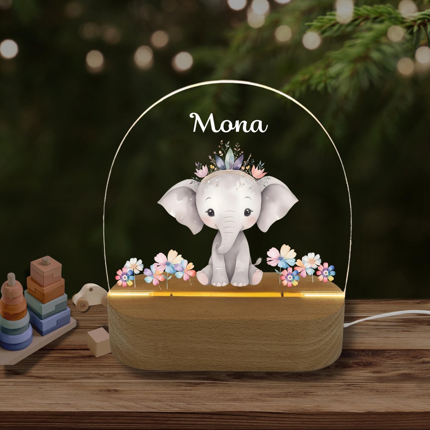 Nachtlicht Elefant im Blütenmeer