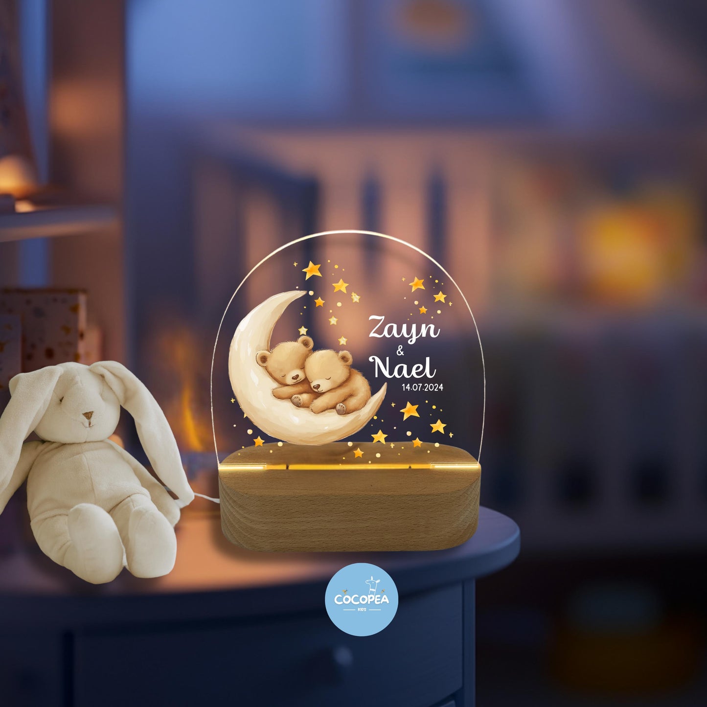 Nachtlicht Zwillinge Edition: Cozy bears on the moon