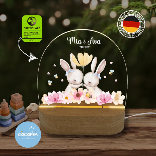 Nachtlicht Zwillinge Edition: Hasen im Blütenzauber