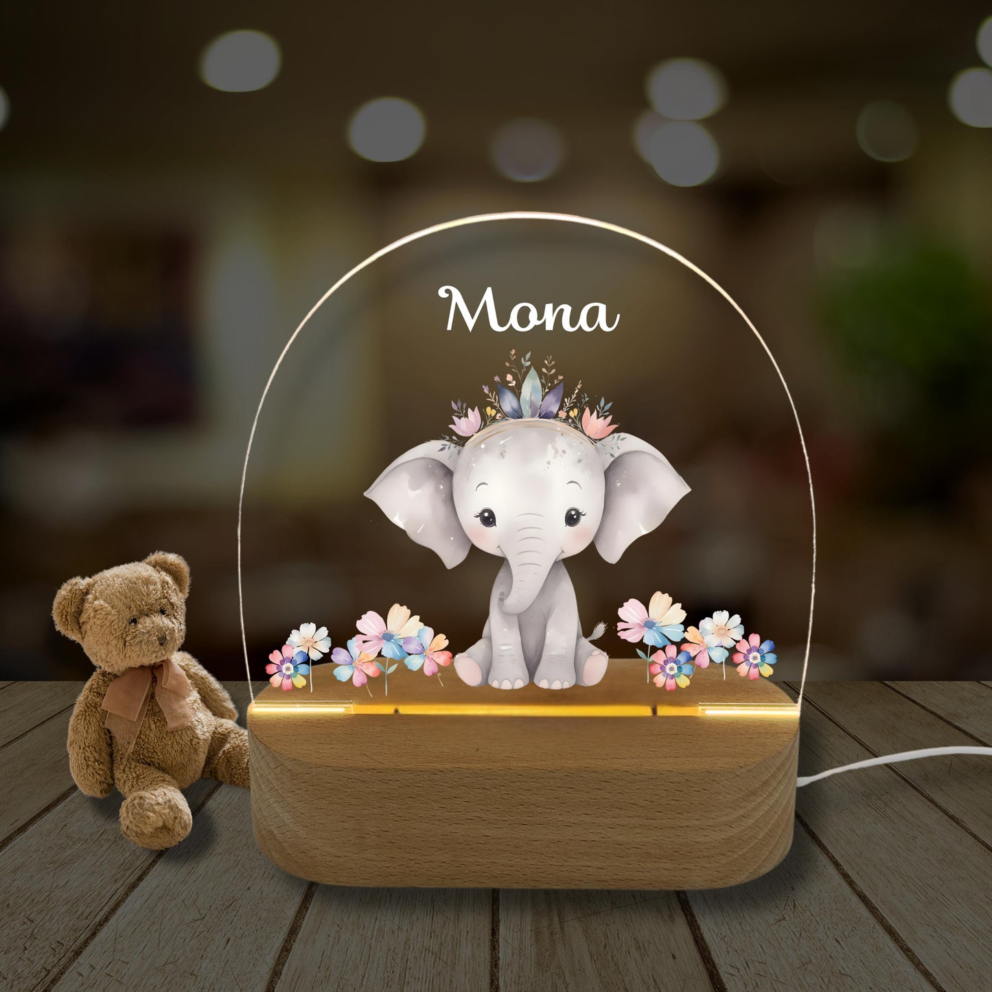 Nachtlicht Elefant im Blütenmeer