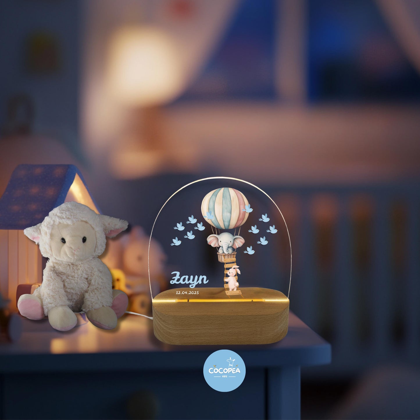 Nachtlicht Elefant Heißluftballon