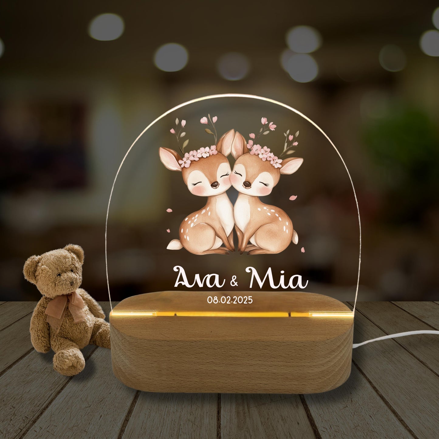 Nachtlicht Zwillinge Edition: Rehe im Blütenzauber