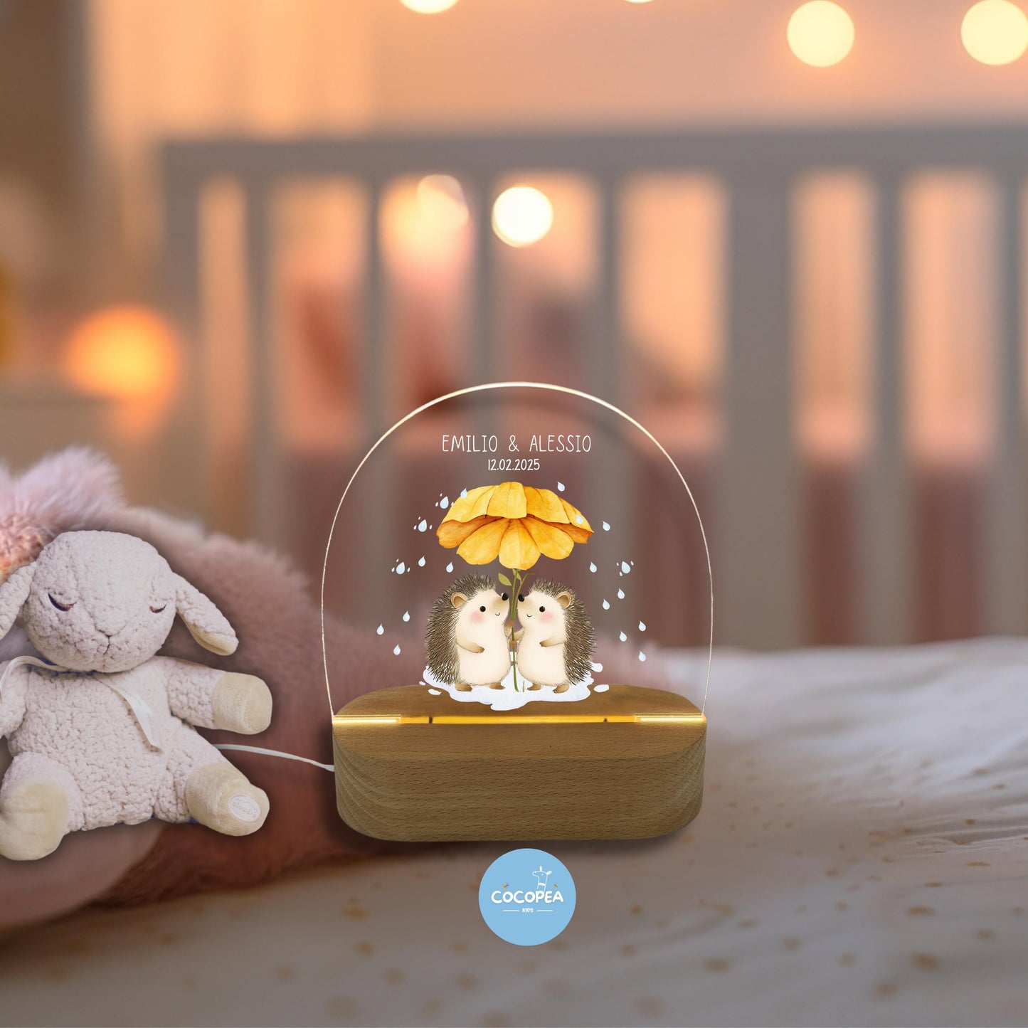 Nachtlicht Zwillinge Edition: Igel im Regentanz