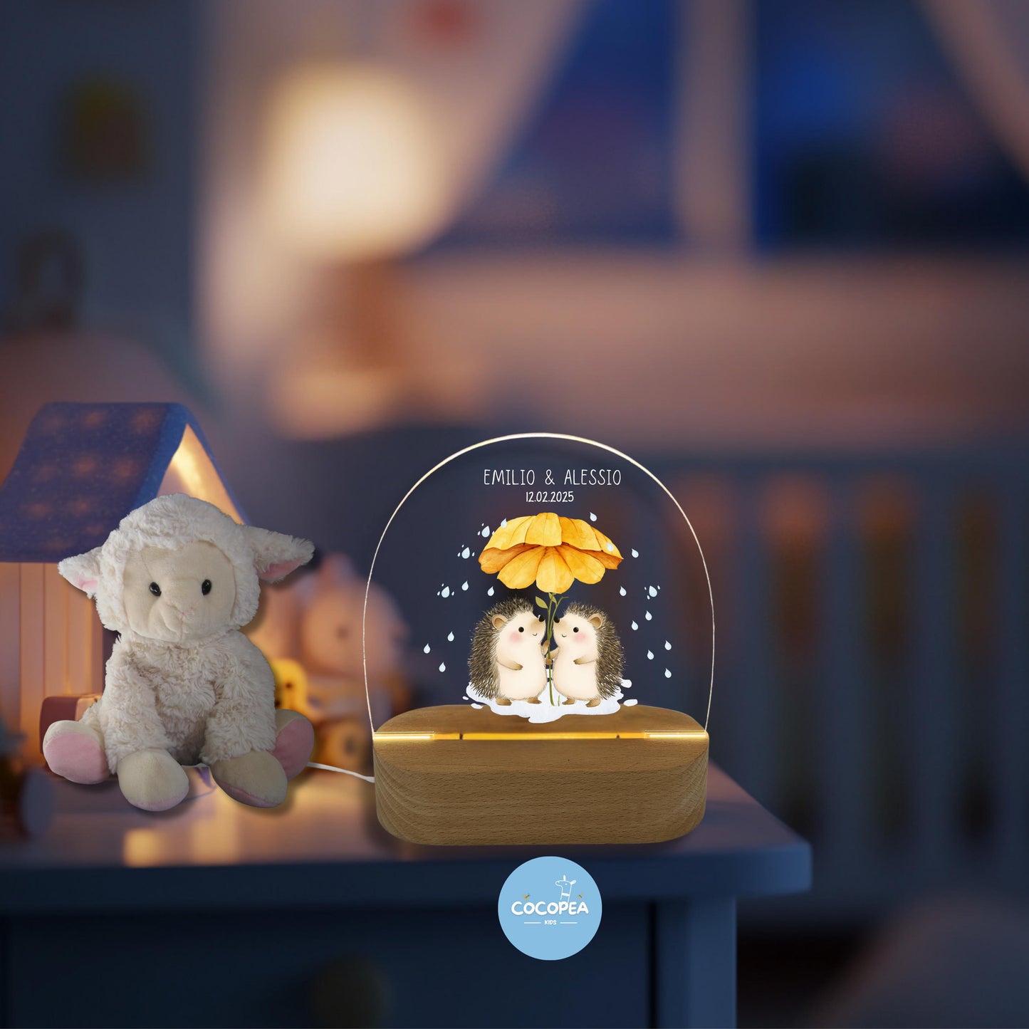 Nachtlicht Zwillinge Edition: Igel im Regentanz