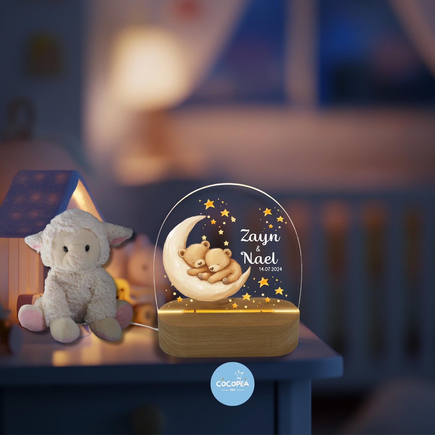 Nachtlicht Zwillinge Edition: Cozy bears on the moon