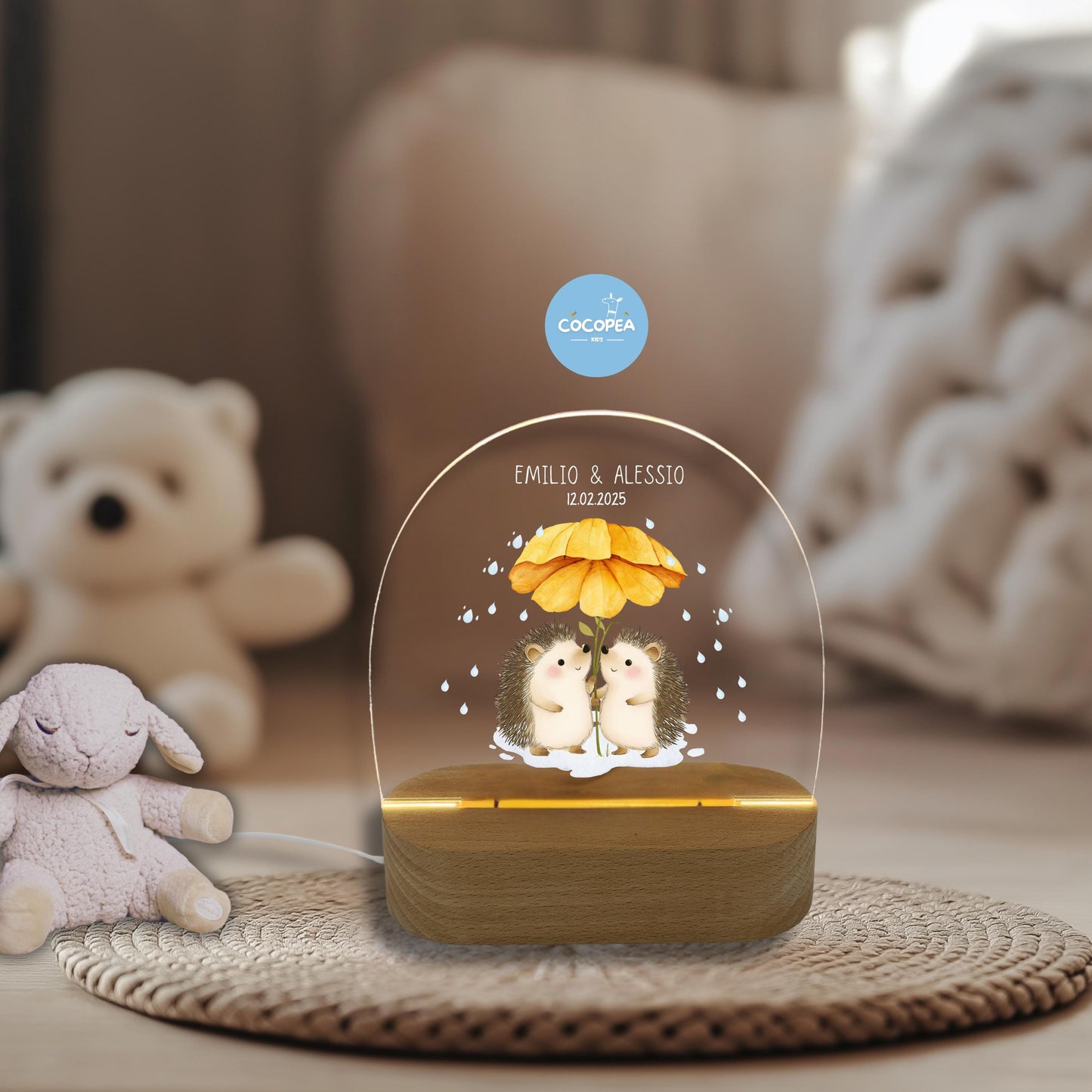 Nachtlicht Zwillinge Edition: Igel im Regentanz