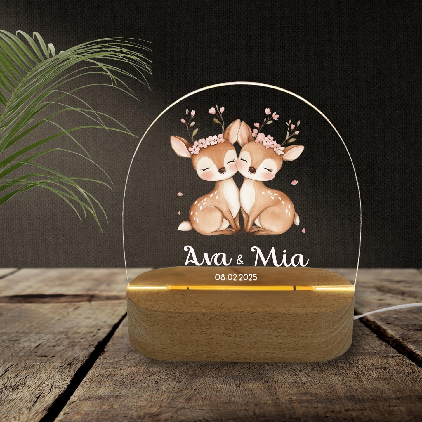 Nachtlicht Zwillinge Edition: Rehe im Blütenzauber