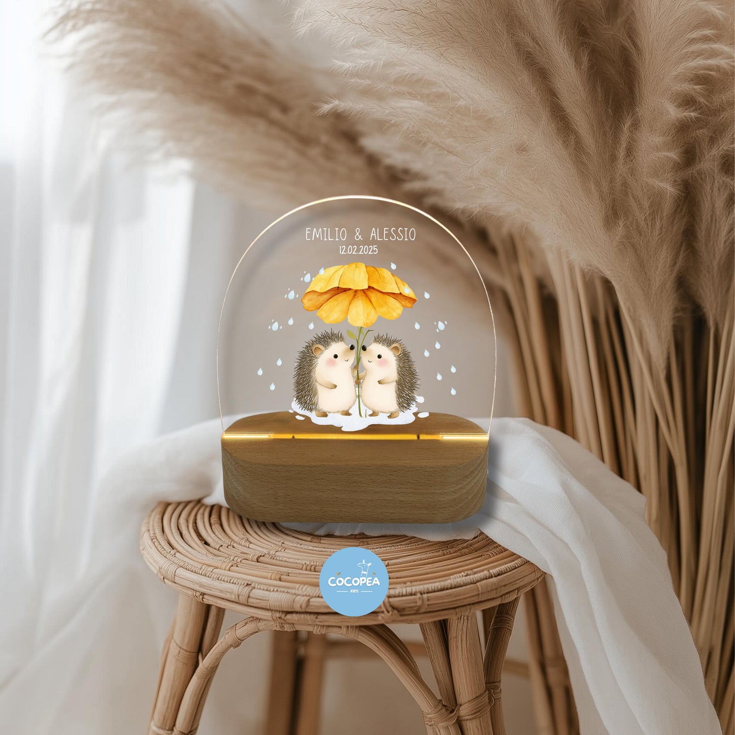 Nachtlicht Zwillinge Edition: Igel im Regentanz